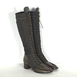 Kelian Studio brown leather and nylon 1970s style Campus lac-up boots